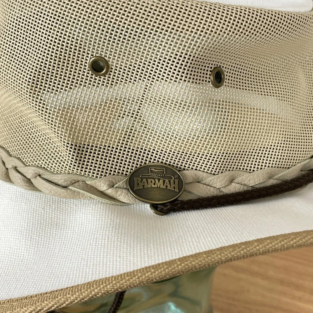 Barmah 1057 Canvas Drover Hat Mens L UV Protection Beige Mesh Outback Safari USA